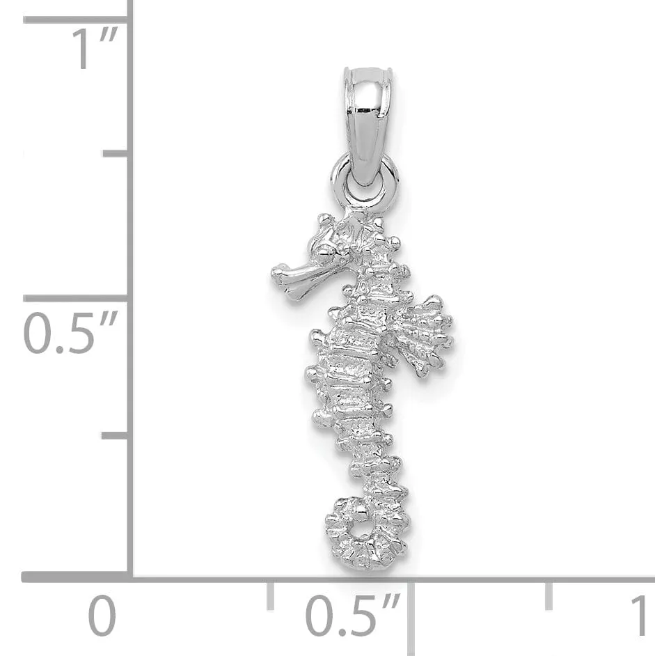 14k White Gold Solid 3-Dimensional Textured Finish Seahorse Charm Pendant