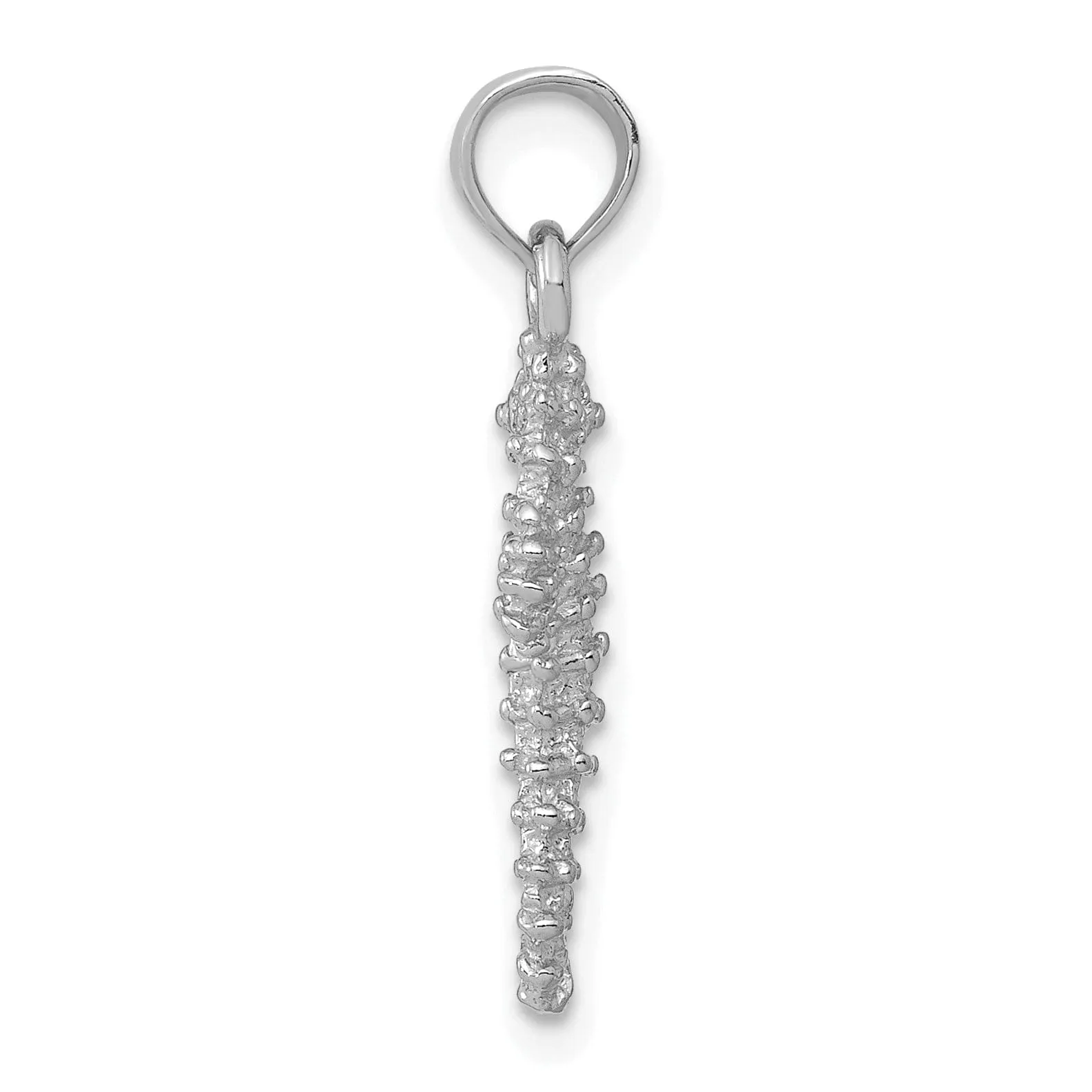 14k White Gold Solid 3-Dimensional Textured Finish Seahorse Charm Pendant