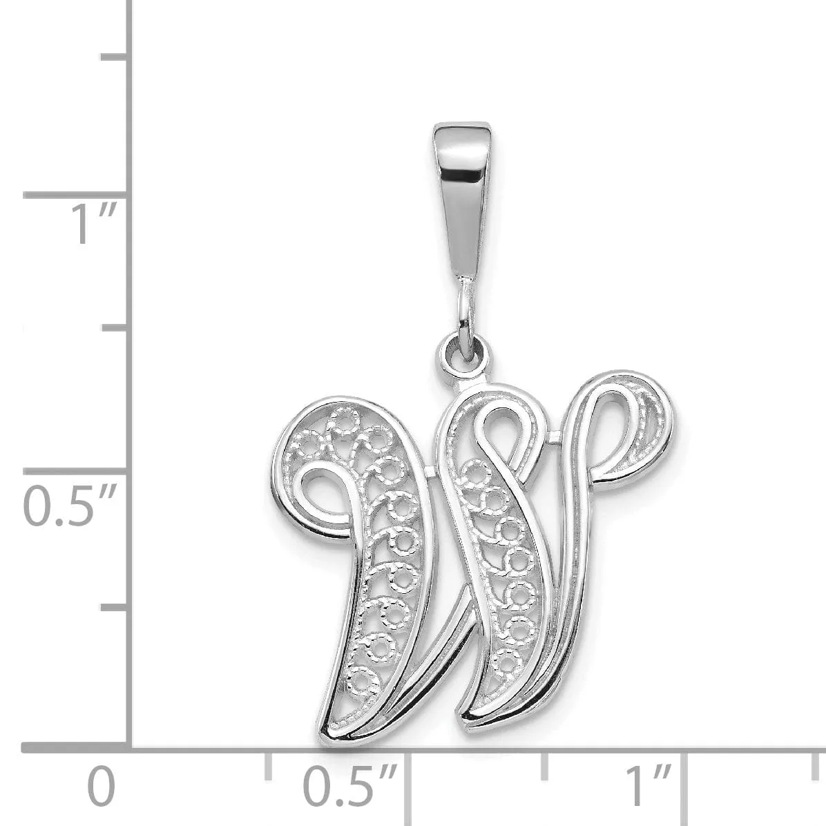 14K White GoldFancy Filigree Script Design Letter W Initial Pendant