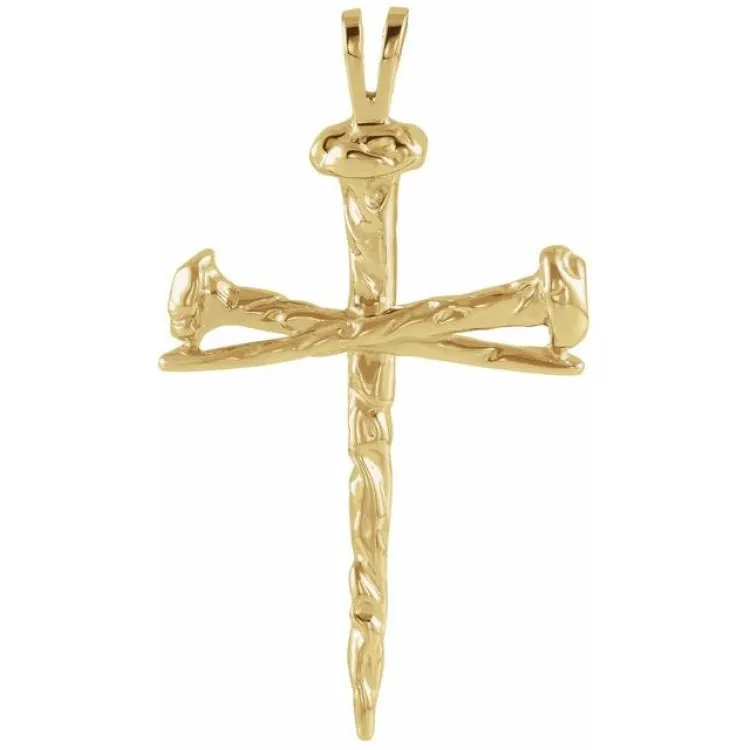 14K Yellow 34x24 mm Nail Design Cross Pendant