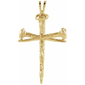 14K Yellow 34x24 mm Nail Design Cross Pendant