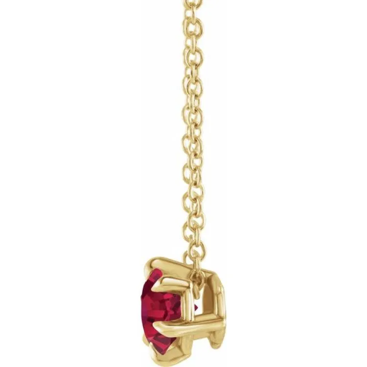 14K Yellow 4 mm Lab-Grown Ruby Solitaire 16-18" Necklace