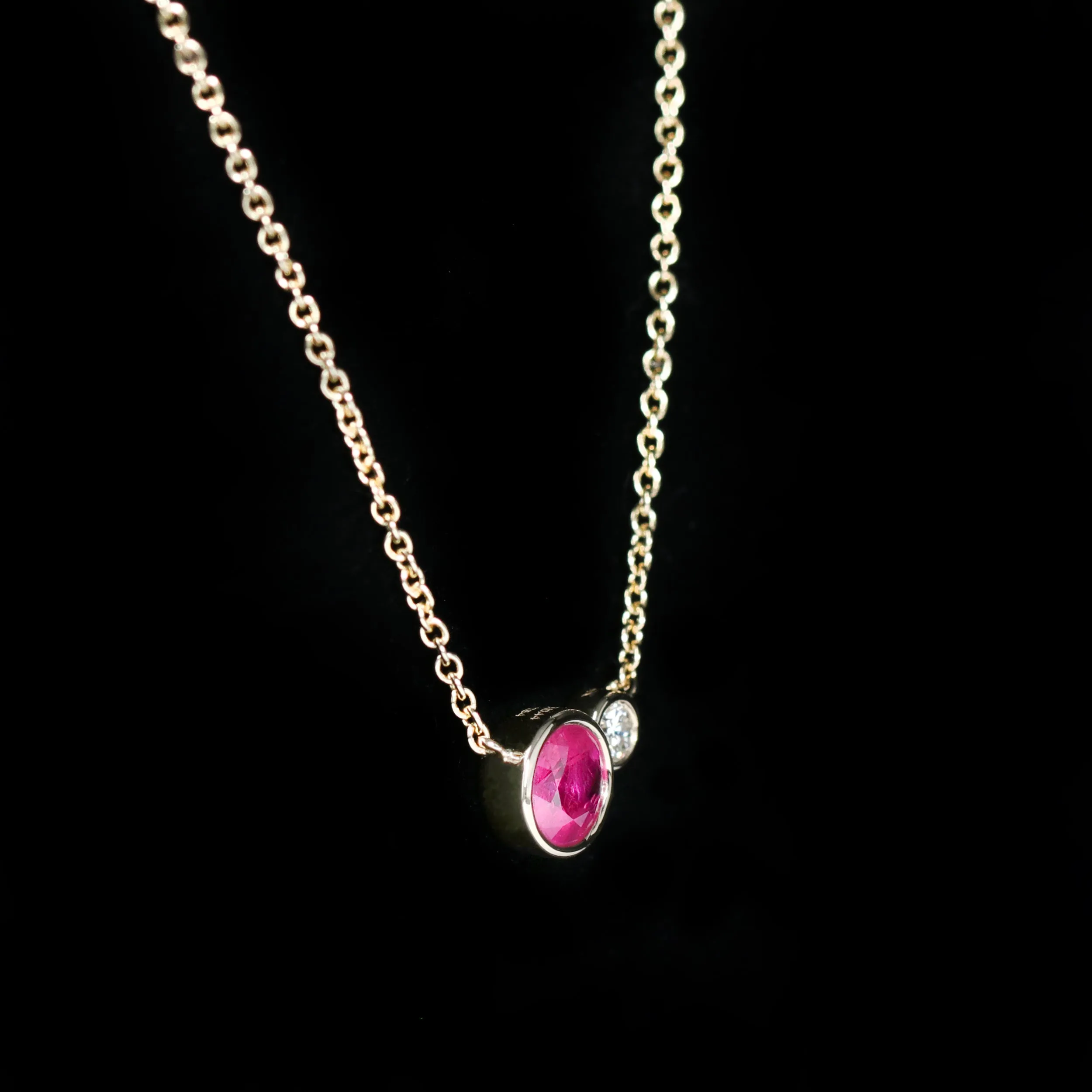 14K Yellow Gold 0.44 Carat Ruby and Diamond Necklace