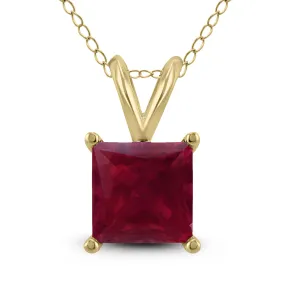 14K Yellow Gold 4Mm Square Ruby Pendant