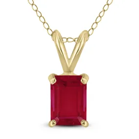 14K Yellow Gold 5X3Mm Emerald Shaped Ruby Pendant