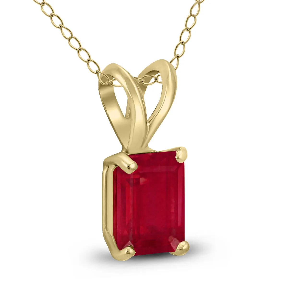 14K Yellow Gold 5X3Mm Emerald Shaped Ruby Pendant