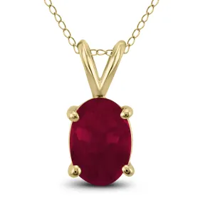 14K Yellow Gold 5X3Mm Oval Ruby Pendant