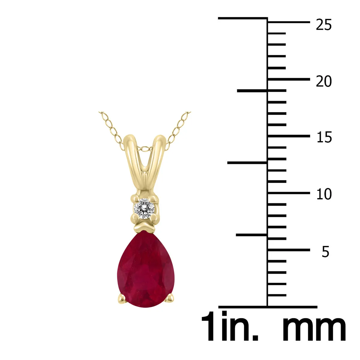 14K Yellow Gold 6X4Mm Pear Shaped Ruby And Diamond Pendant