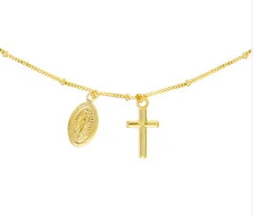 14K Yellow Gold Choker with Dangling Virgin Mary   Cross