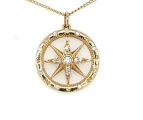 14K Yellow Gold Diamond Compass Rose Pendant