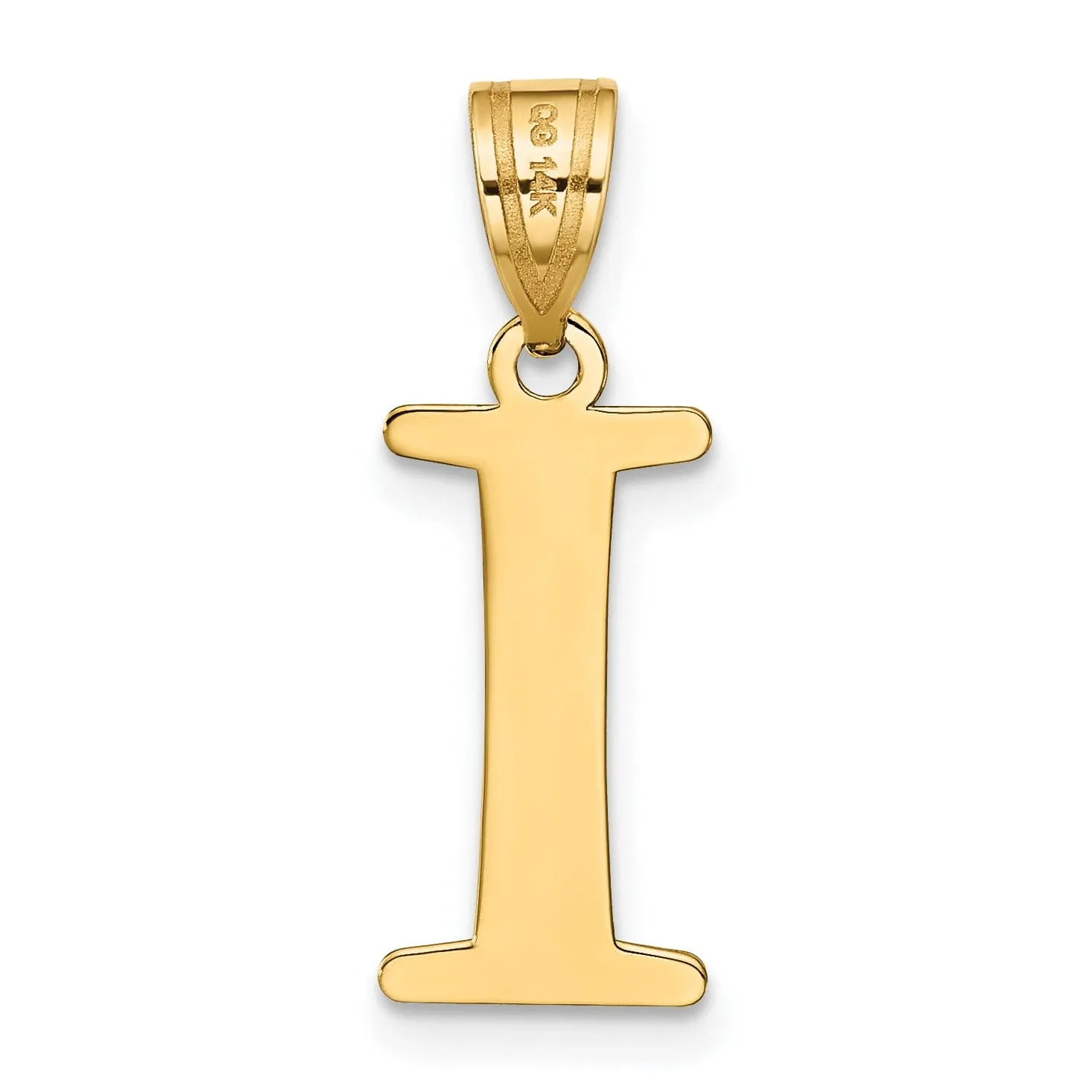 14k Yellow Gold Etched Finish Block Letter I Initial Design Pendant