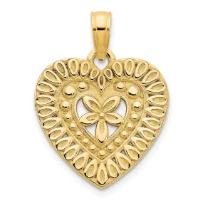 14k Yellow Gold Fancy Design Filigree Heart Pendant