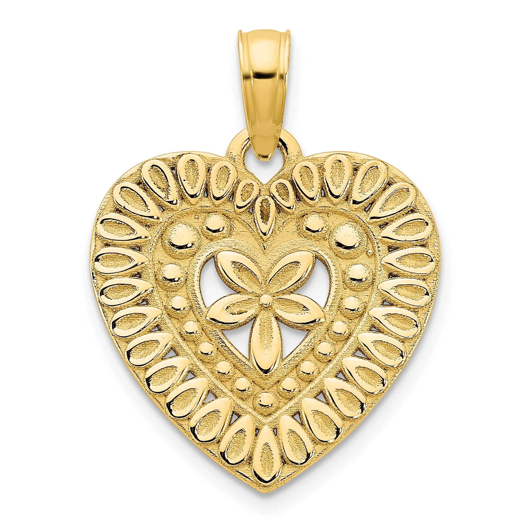 14k Yellow Gold Fancy Design Filigree Heart Pendant