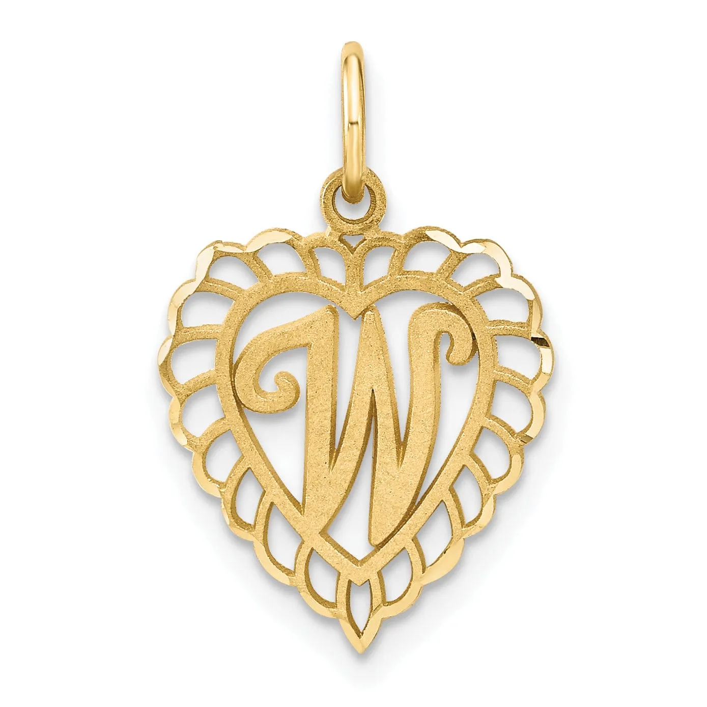 14k Yellow Gold Heart Shape Script Design Letter W Charm Pendant