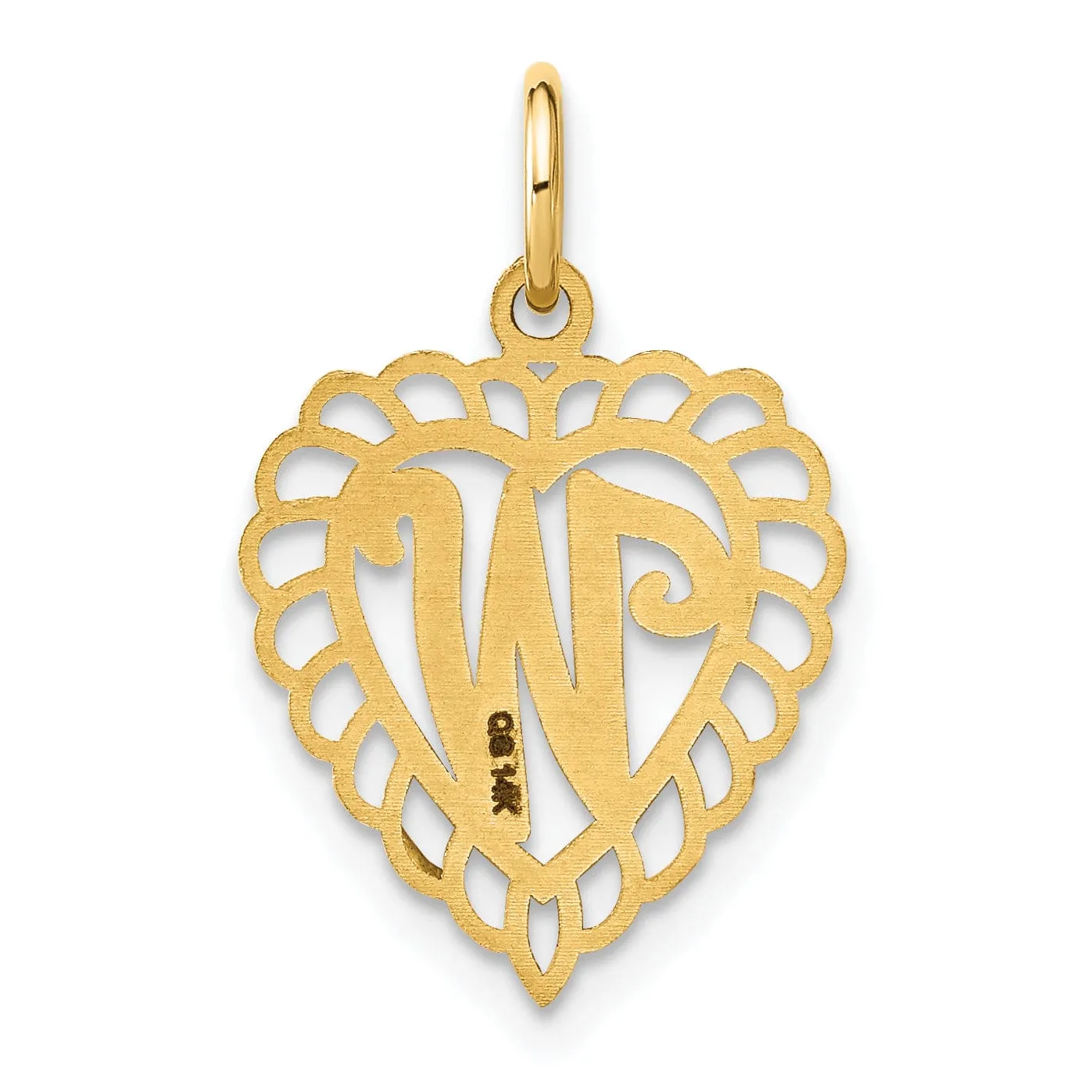 14k Yellow Gold Heart Shape Script Design Letter W Charm Pendant