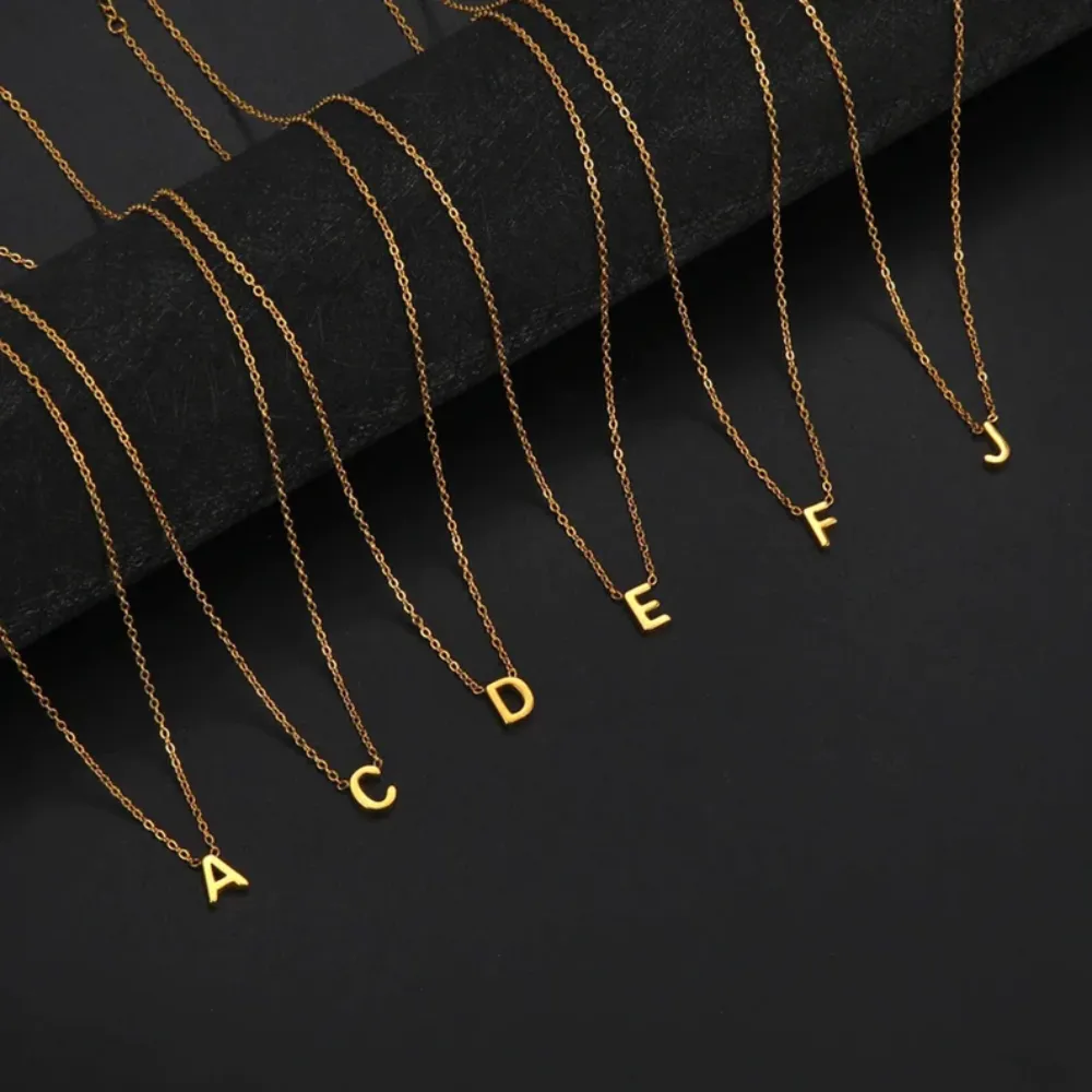 14K Yellow Gold Initials letters Charms Cable Link Chain for Womens Girls Mens Gifts 16"