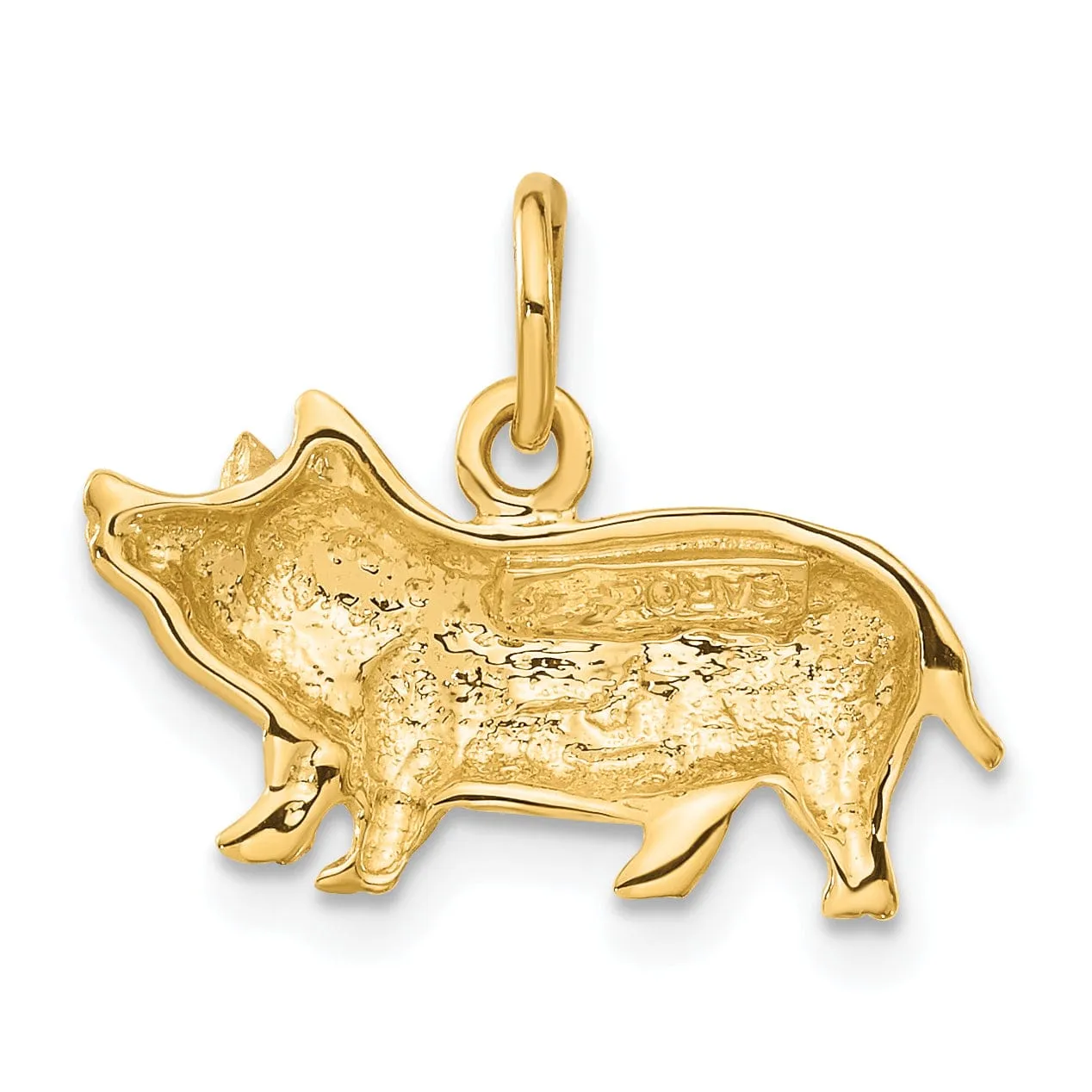 14k Yellow Gold Open Back Diamond Cut Brushed Finish Pig Charm Pendant