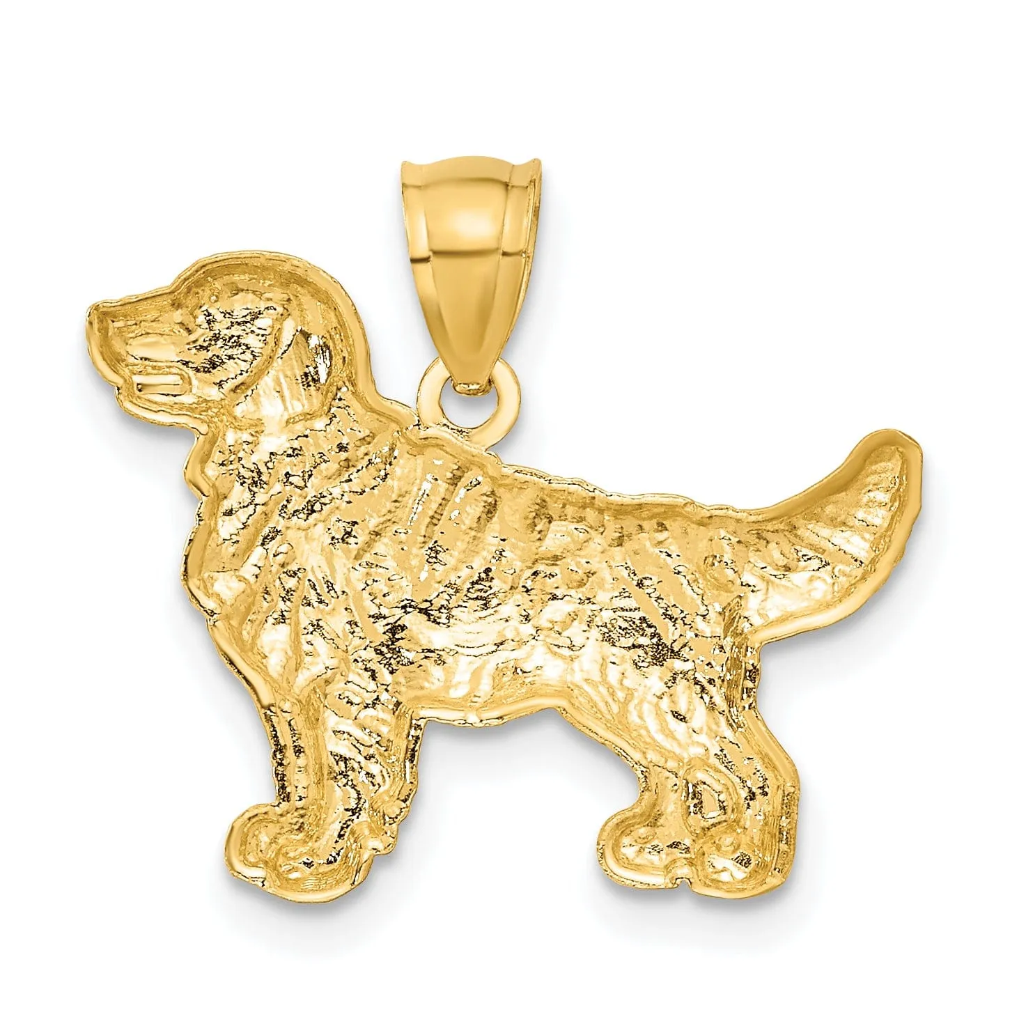 14k Yellow Gold Open Back Solid Diamond Cut Satin Finish Retriever Dog Charm Pendant