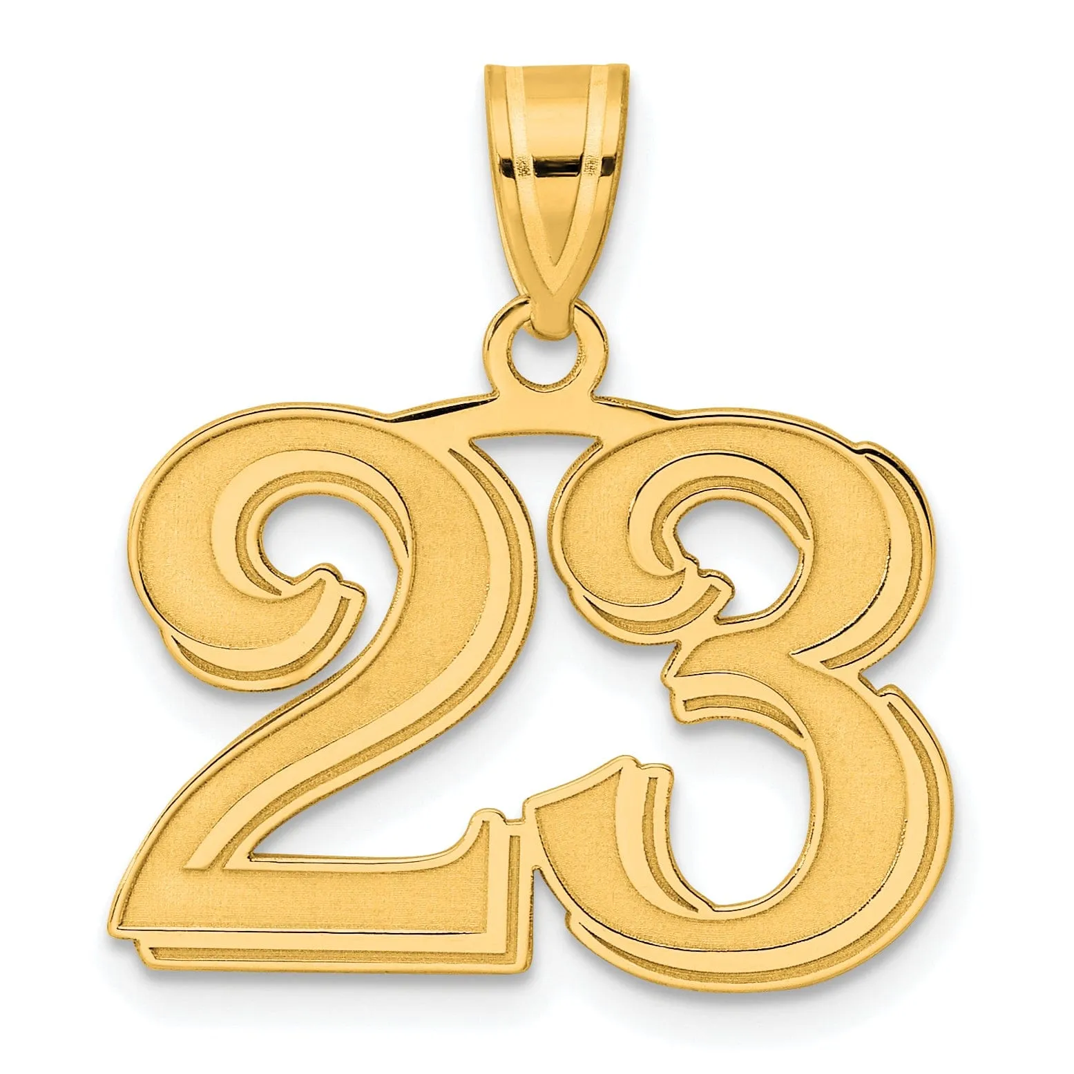 14k Yellow Gold Polished Etched Finish Number 23 Charm Pendant