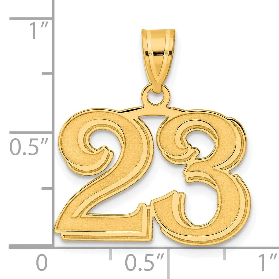 14k Yellow Gold Polished Etched Finish Number 23 Charm Pendant