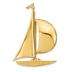 14K Yellow Gold Polished Finish 3-Dimensional Sailboat Slide Pendant