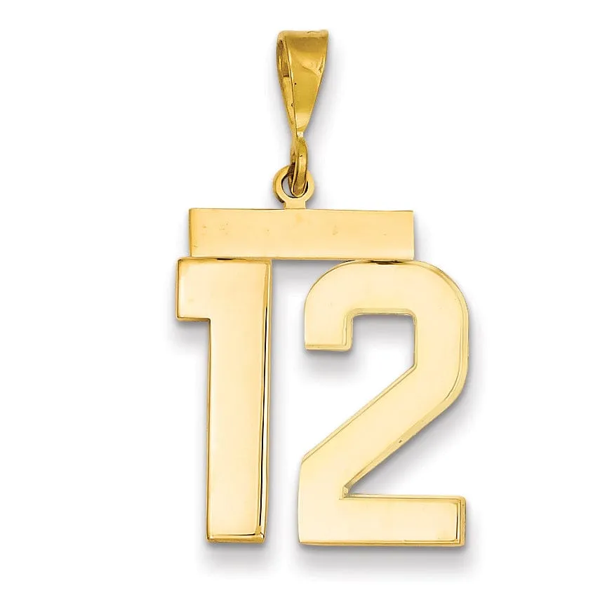 14k Yellow Gold Polished Finish Large Size Number 12 Charm Pendant