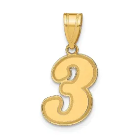 14k Yellow Gold Polished Finish Script Design Number 3 Charm Pendant