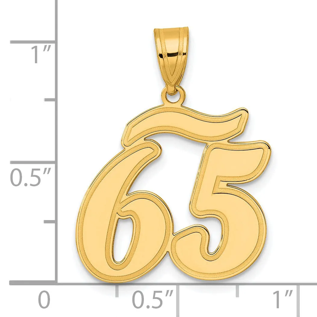 14k Yellow Gold Polished Finish Script Design Number 65 Charm Pendant