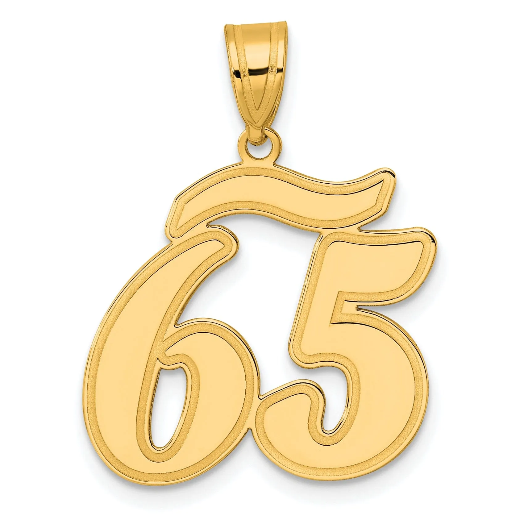 14k Yellow Gold Polished Finish Script Design Number 65 Charm Pendant