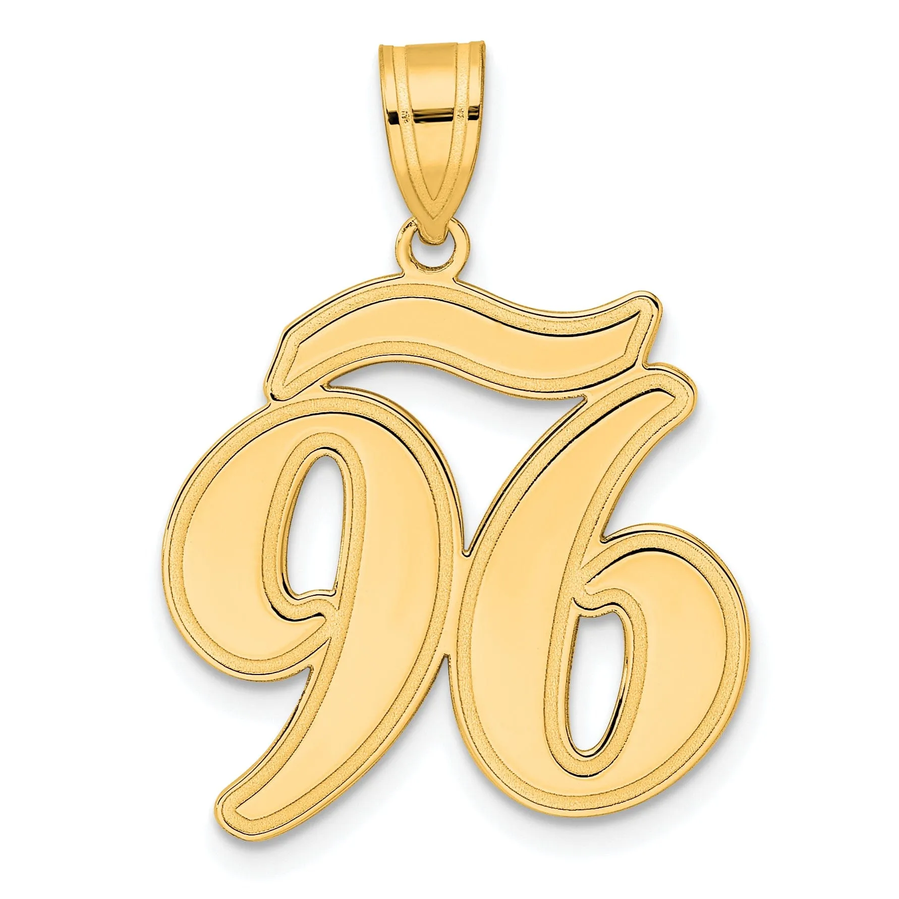 14k Yellow Gold Polished Finish Script Design Number 96 Charm Pendant