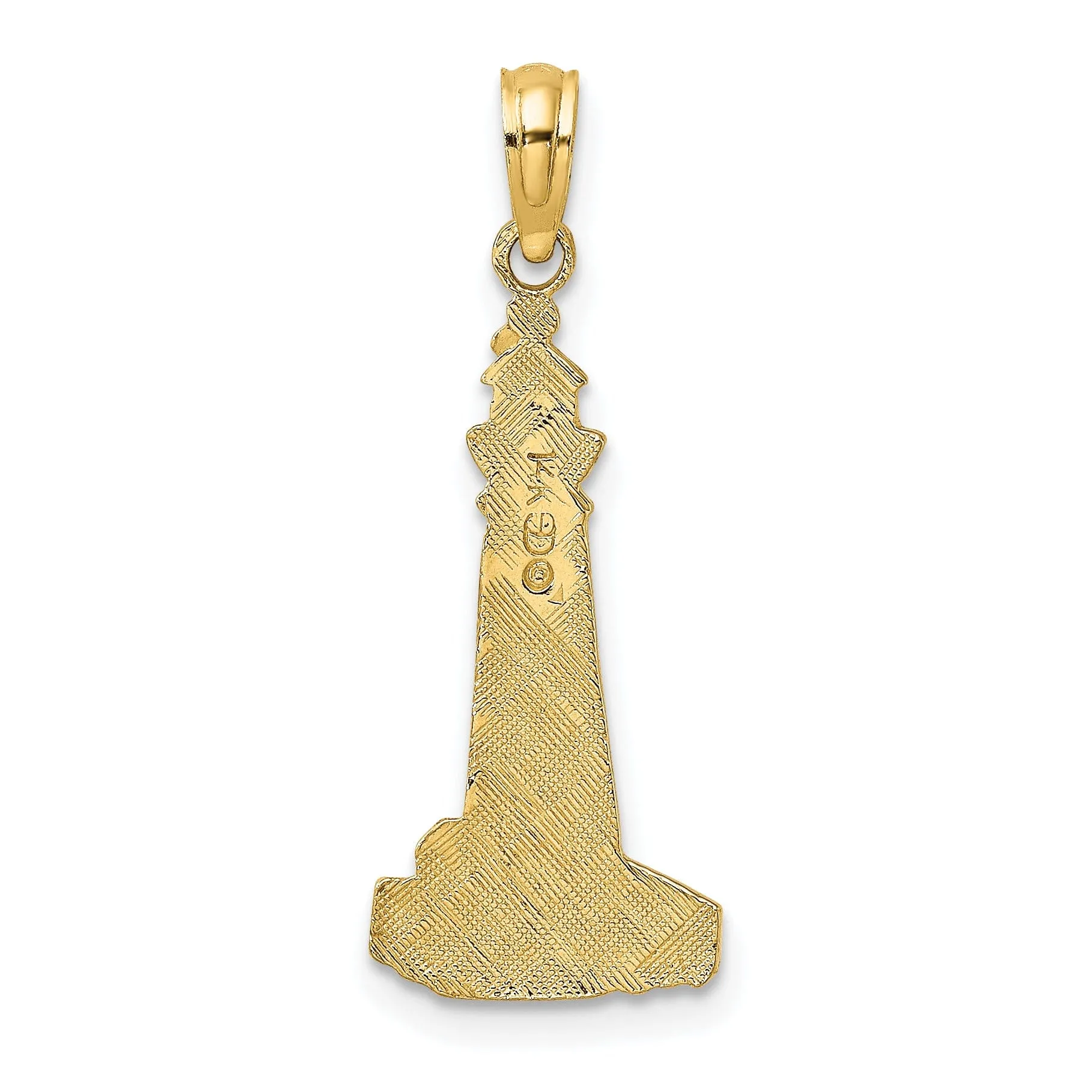 14K Yellow Gold Polished Texture Finish Flat Design Lighthouse Charm