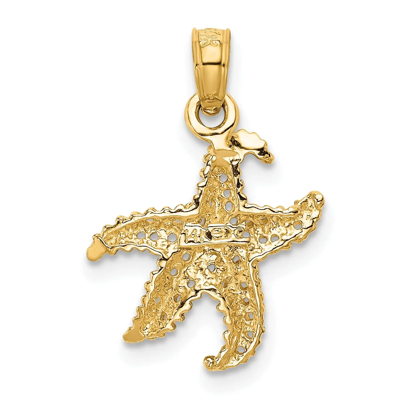 14K Yellow Gold Polished Texture Finish Solid Beaded Design Starfish Charm Pendant