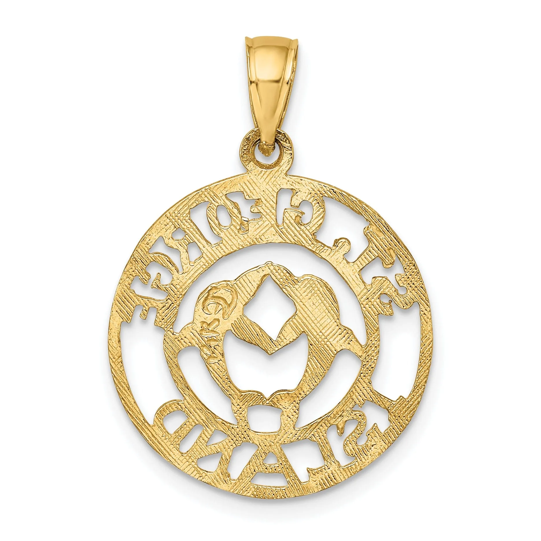 14K Yellow Gold Polished Textured Finish Saint GEORGE ISLAND with Double Dolphins in Circle Design Charm Pendant