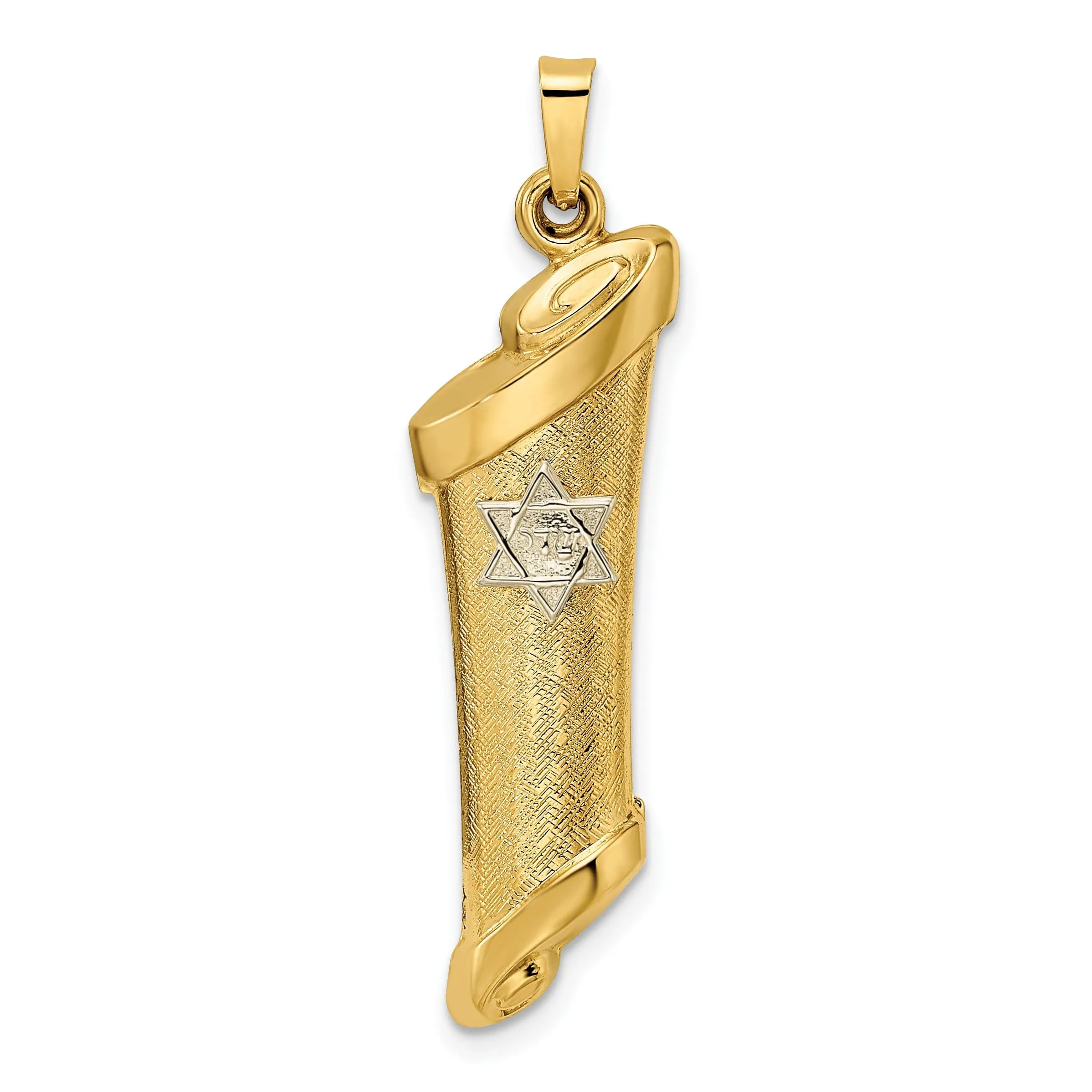 14k Yellow Gold Polished Unisex Mezuzah with Star of David Pendant