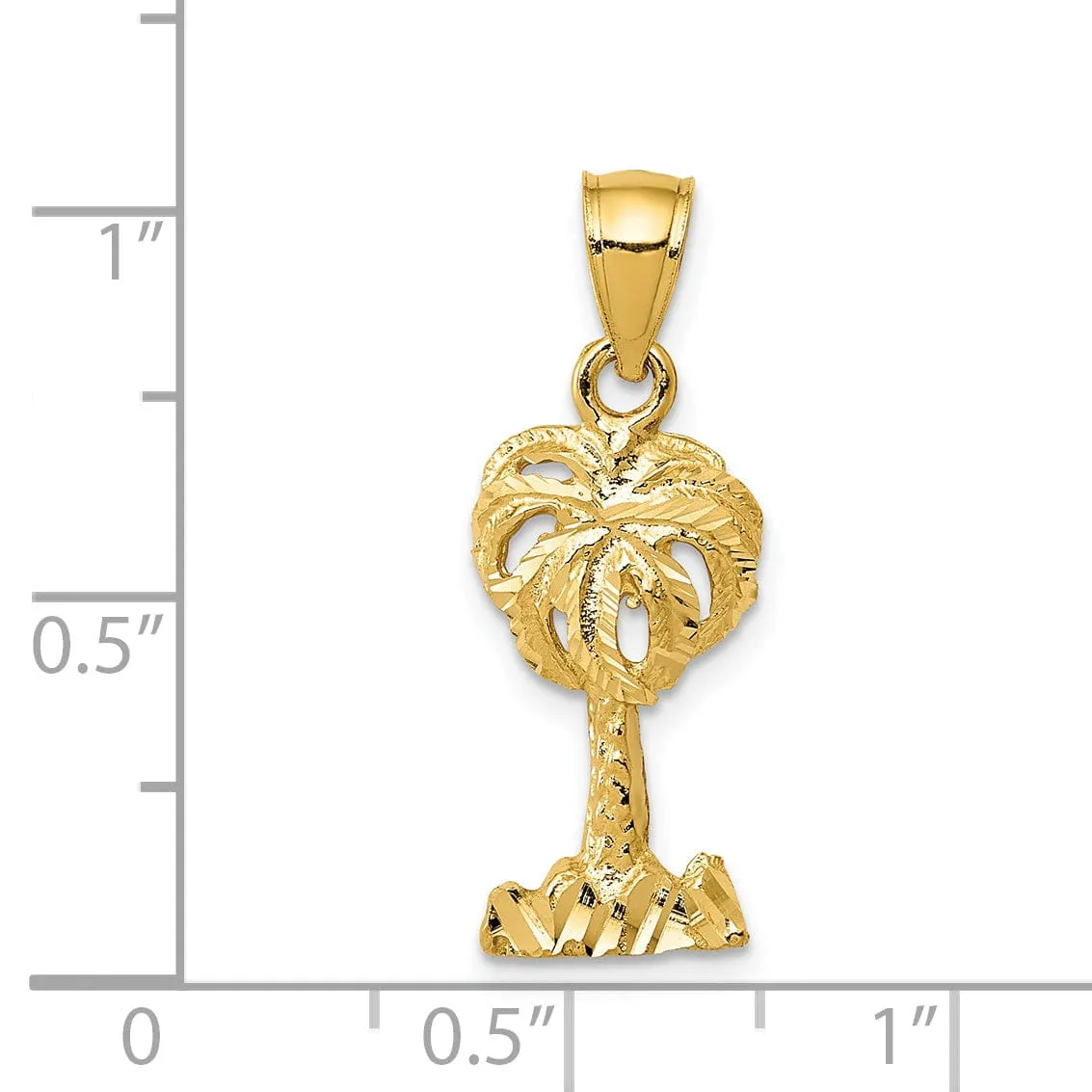 14k Yellow Gold Solid Polished Diamond Cut Finish Open Back Palm Tree Pendant