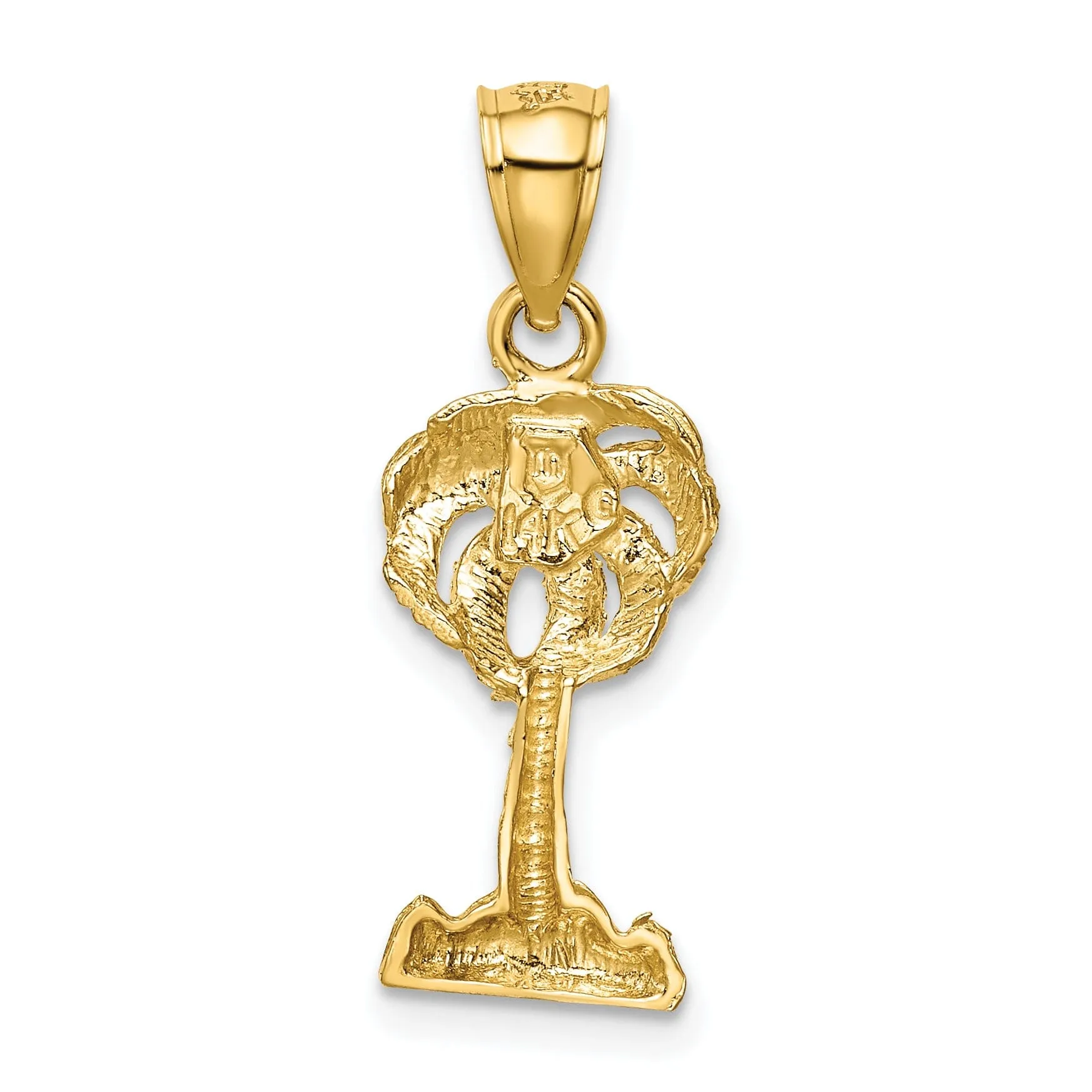 14k Yellow Gold Solid Polished Diamond Cut Finish Open Back Palm Tree Pendant