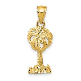 14k Yellow Gold Solid Polished Diamond Cut Finish Open Back Palm Tree Pendant