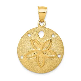 14k Yellow Gold Solid Textured Polish Finish Laser Cut Sea Sand Dollar Charm Pendant