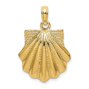 14k Yellow Gold Solid Textured Polished Finish Sea Scallop Charm Pendant