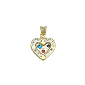 14P00016. - 14 Karat Yellow Gold CZ Heart Evil Eyes Pendant