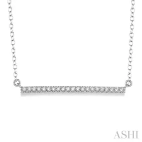 1/6 Ctw Horizontal Bar Round Cut Diamond Pendant With Link Chain in 10K White Gold