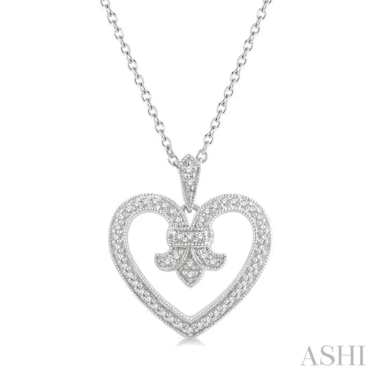 1/6 ctw Round Cut Diamond Fleur De Lis Heart Pendant With Chain in 10K White Gold