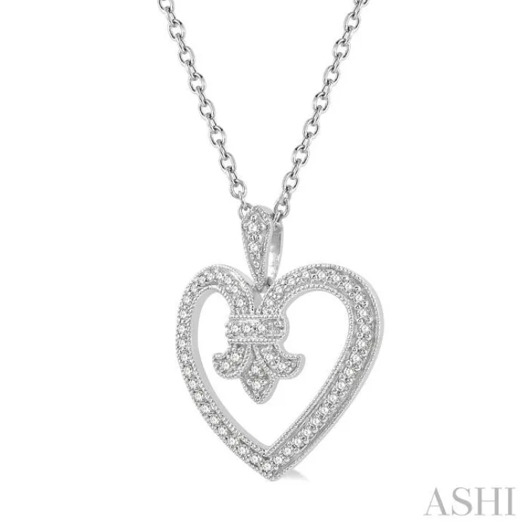 1/6 ctw Round Cut Diamond Fleur De Lis Heart Pendant With Chain in 10K White Gold