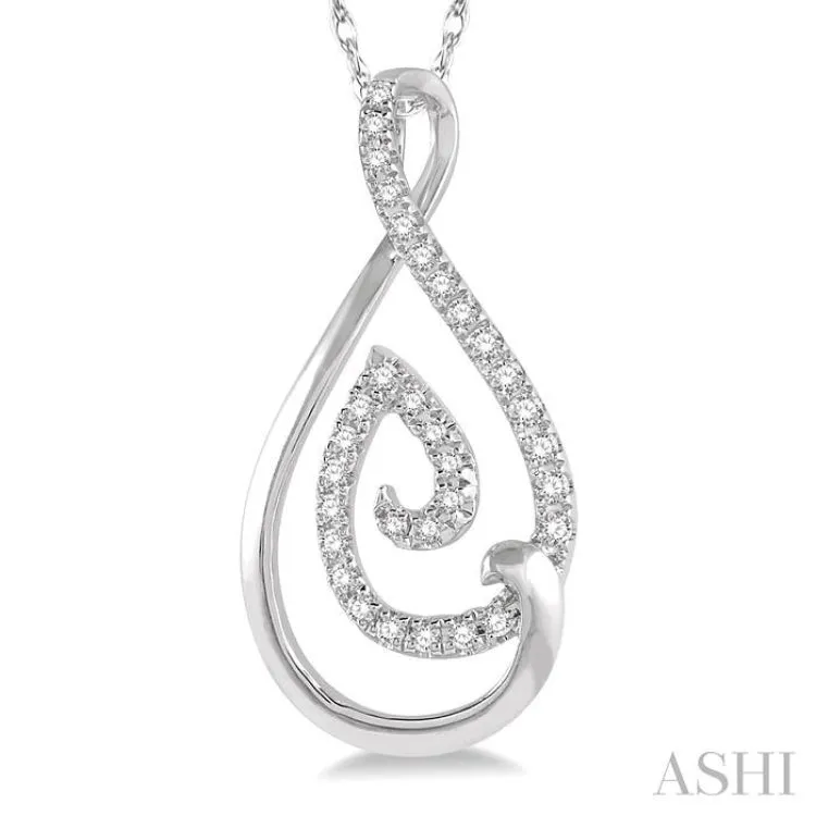 1/6 Ctw Twisted Drop Shape Round Cut Diamond Pendant With Chain in 10K White Gold