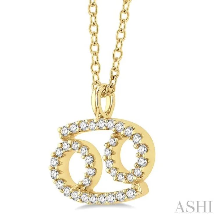 1/8 Ctw Cancer Round Cut Diamond Zodiac Pendant With Chain in 10K Yellow Gold