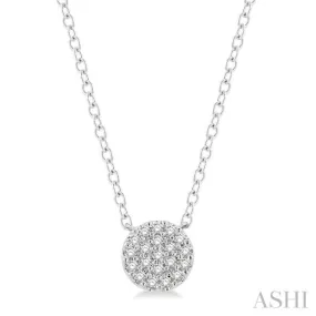 1/8 ctw Disc Shape Round Cut Diamond Petite Fashion Pendant With Chain in 10K White Gold