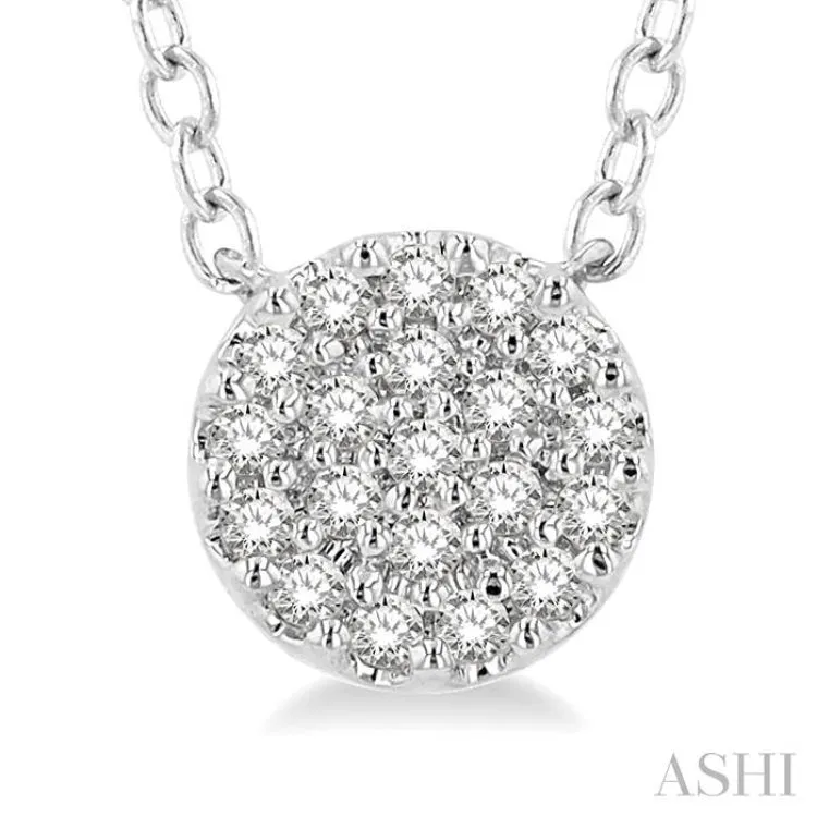 1/8 ctw Disc Shape Round Cut Diamond Petite Fashion Pendant With Chain in 10K White Gold