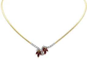 18ct Diamond & Marquise Cut Ruby Set Choker Necklace