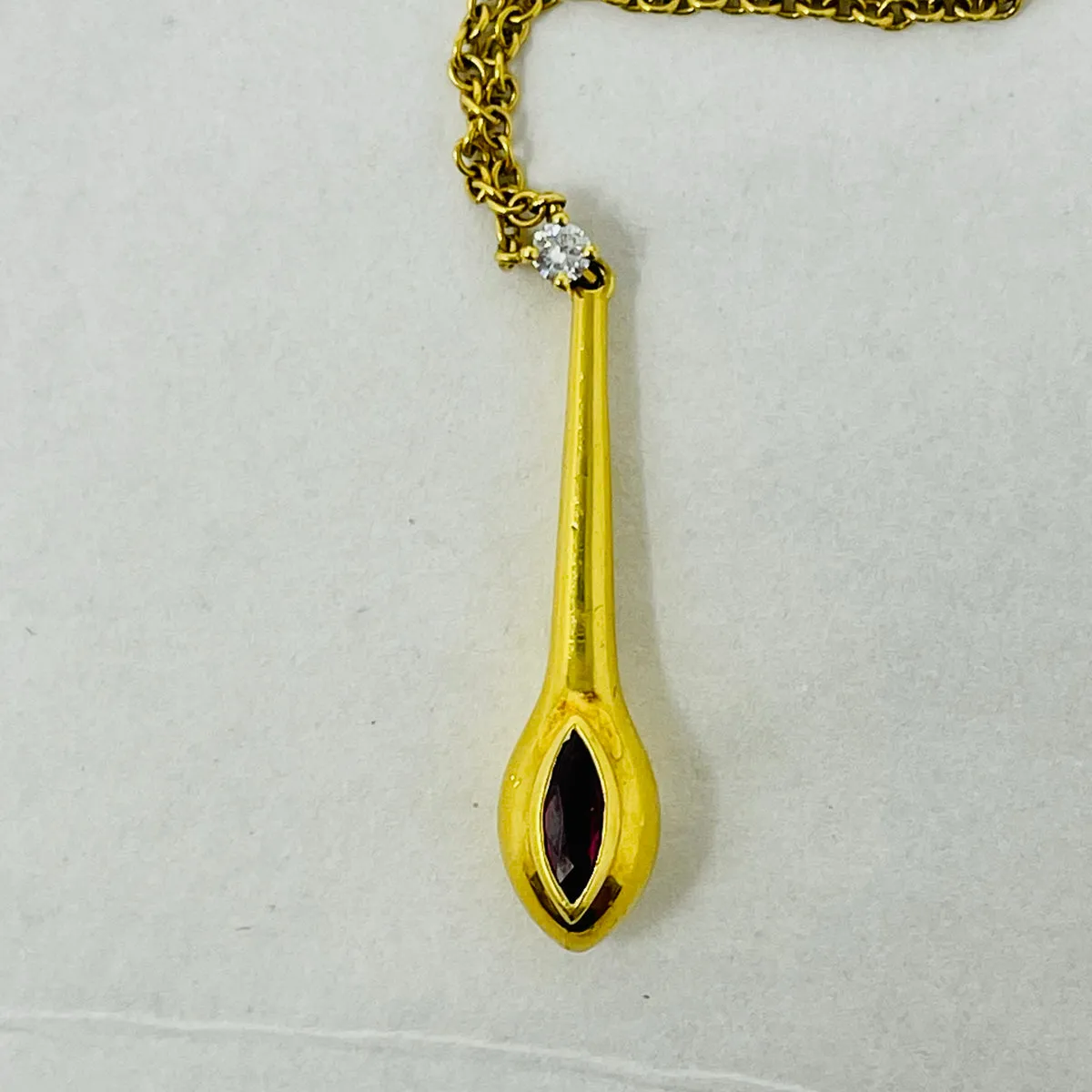 18K Gold 16" Necklace with Ruby and Diamond  Pendant