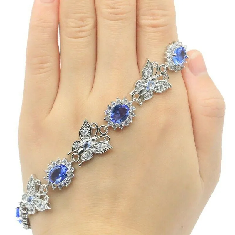 18k White Gold Plated Created Tanzanite Butterfly Shape Tennis Bracelet